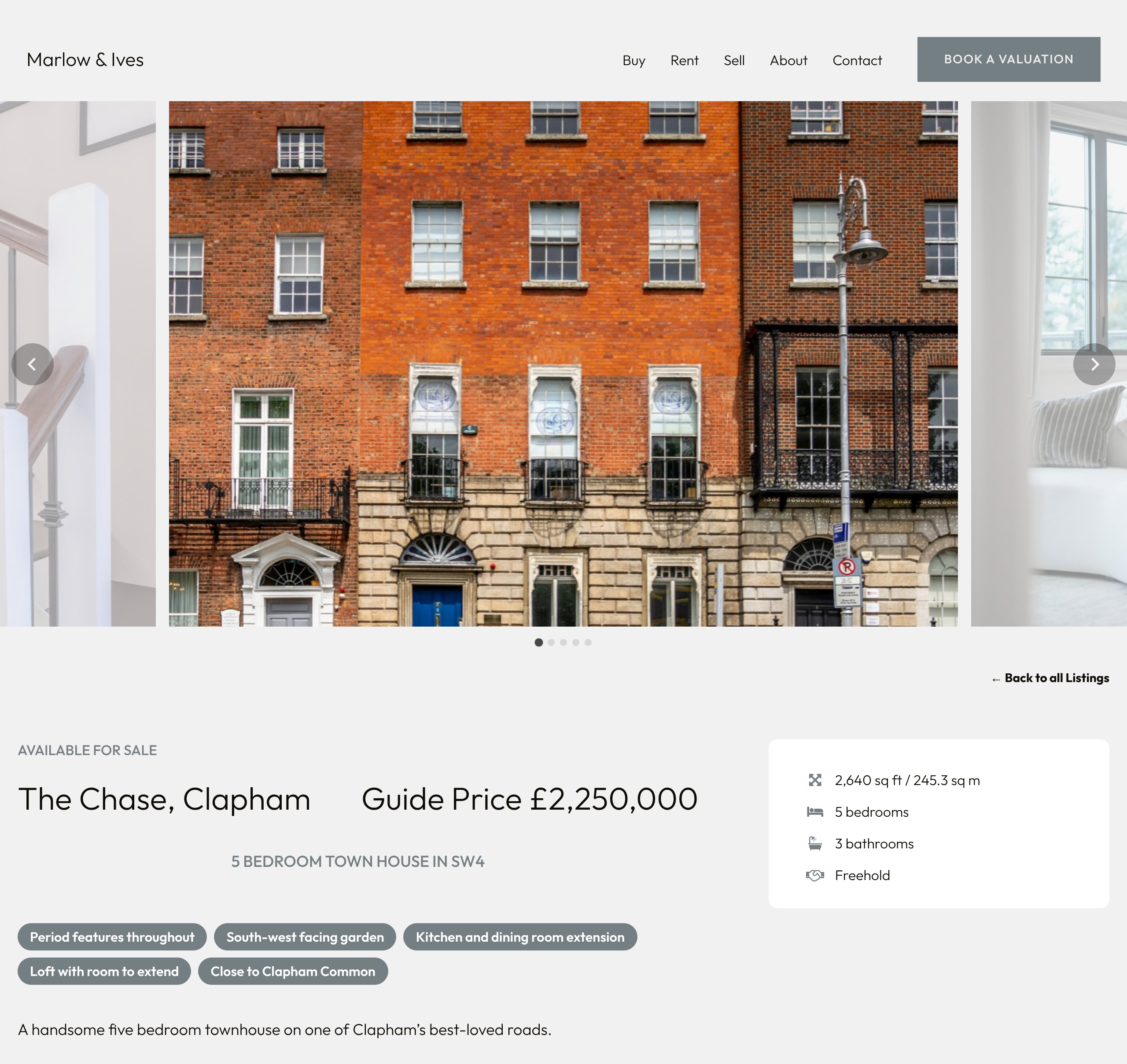 A property page built from a CRM listing, with its price wording and photo gallery