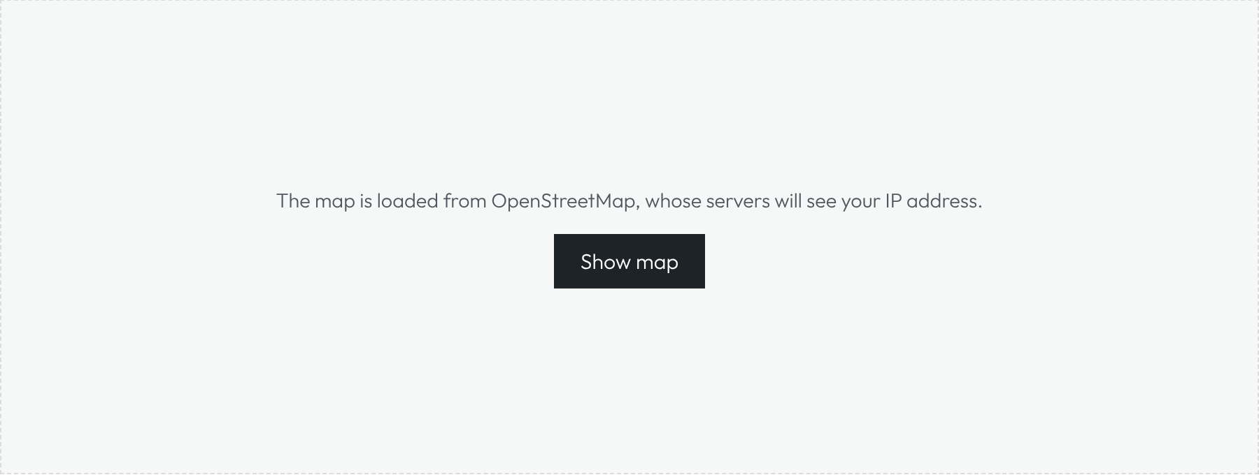 A map placeholder on a listing page with a Show map button that explains which service provides the map